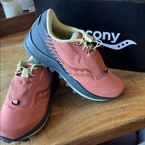 Saucony Women's Trail Hiking/Running Shoes - Coral and Gray